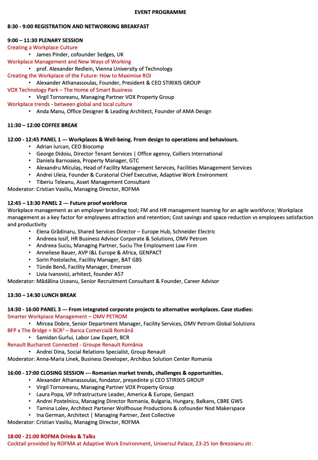 Program Romanian Workplace Management Forum 2019 Program Romanian Workplace Management Forum 2019